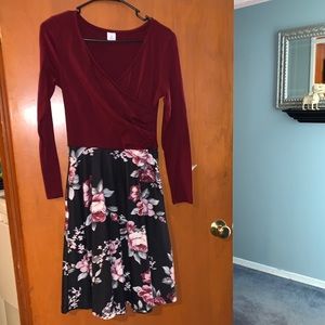 Floral printed V neck dress